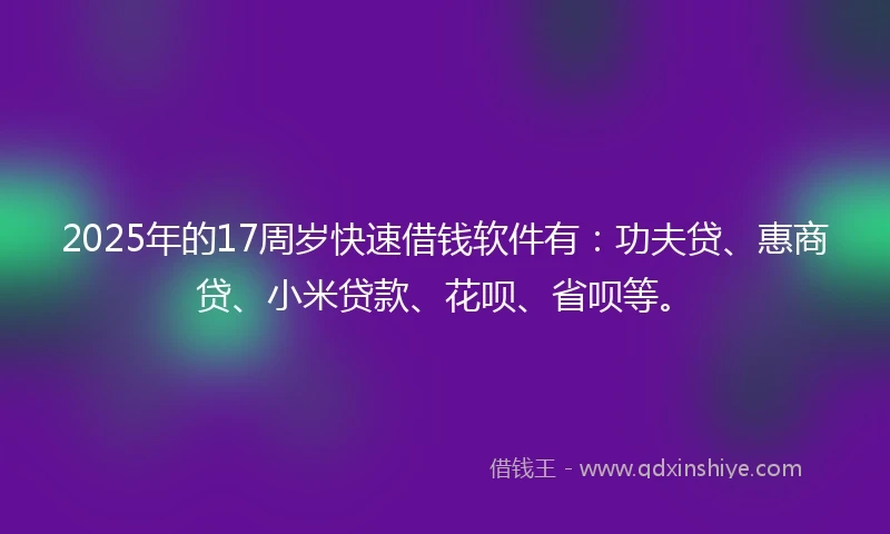 2025年的17周岁快速借钱软件有：功夫贷、惠商贷、小米贷款、花呗、省呗等。