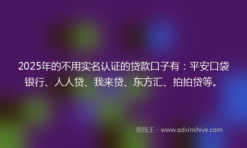 2025年的不用实名认证的贷款口子有：平安口袋银行、人人贷、我来贷、东方汇、拍拍贷等。