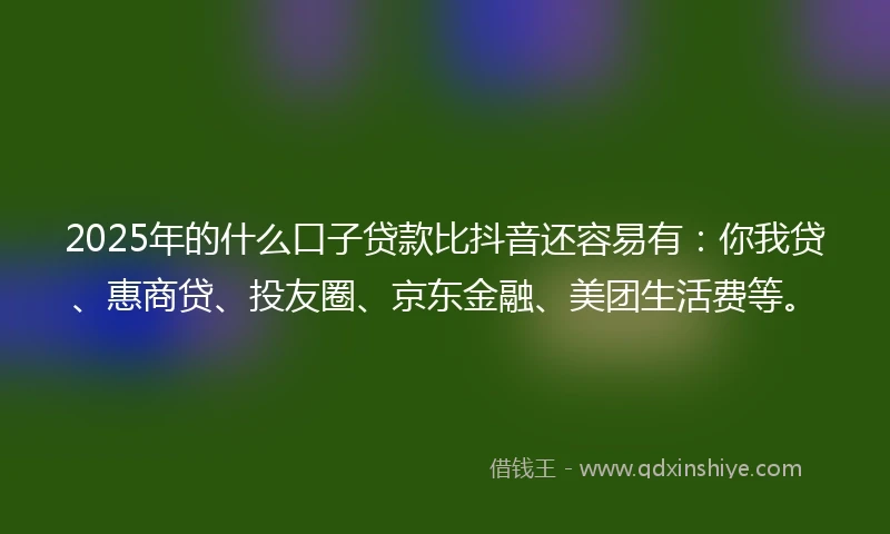 2025年的什么口子贷款比抖音还容易有：你我贷、惠商贷、投友圈、京东金融、美团生活费等。