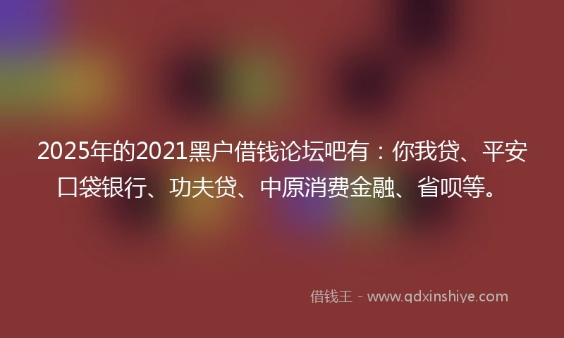 2025年的2021黑户借钱论坛吧有：你我贷、平安口袋银行、功夫贷、中原消费金融、省呗等。