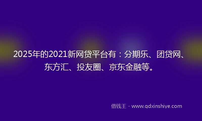 2025年的2021新网贷平台有：分期乐、团贷网、东方汇、投友圈、京东金融等。
