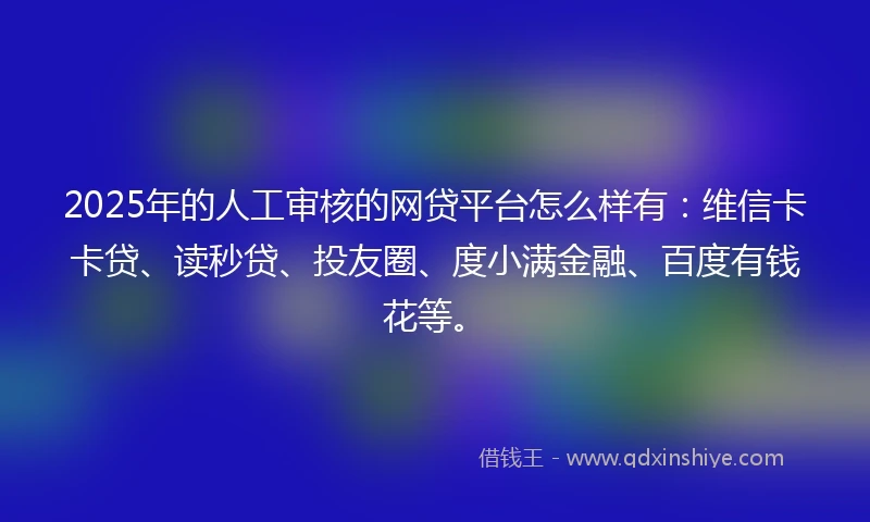2025年的人工审核的网贷平台怎么样有：维信卡卡贷、读秒贷、投友圈、度小满金融、百度有钱花等。