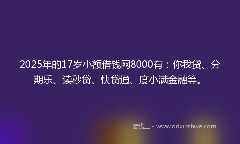 2025年的17岁小额借钱网8000有：你我贷、分期乐、读秒贷、快贷通、度小满金融等。