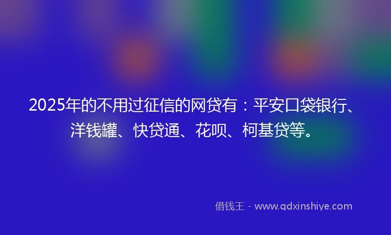 2025年的不用过征信的网贷有：平安口袋银行、洋钱罐、快贷通、花呗、柯基贷等。