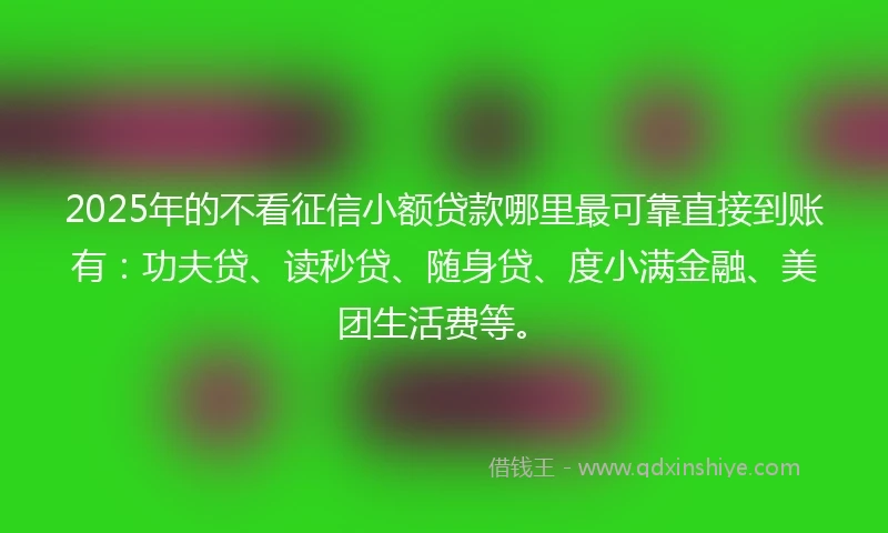 2025年的不看征信小额贷款哪里最可靠直接到账有：功夫贷、读秒贷、随身贷、度小满金融、美团生活费等。
