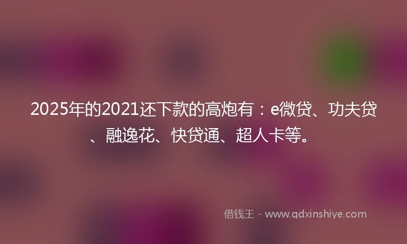 2025年的2021还下款的高炮有：e微贷、功夫贷、融逸花、快贷通、超人卡等。