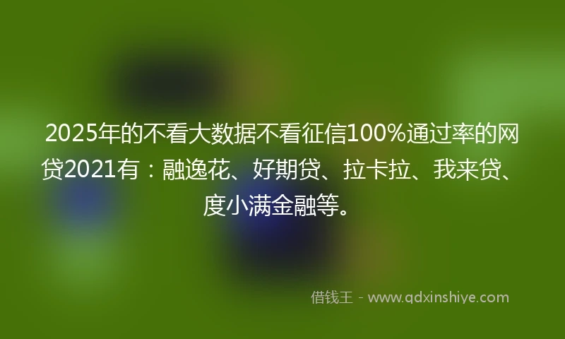 2025年的不看大数据不看征信100%通过率的网贷2021有：融逸花、好期贷、拉卡拉、我来贷、度小满金融等。
