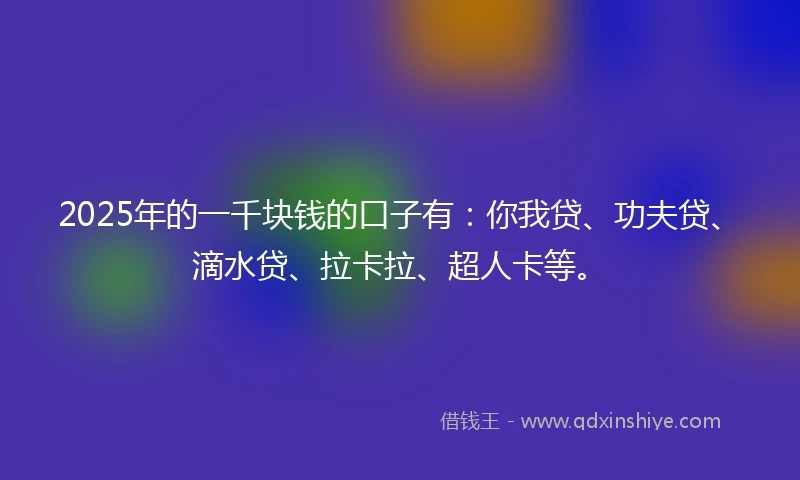 2025年的一千块钱的口子有：你我贷、功夫贷、滴水贷、拉卡拉、超人卡等。