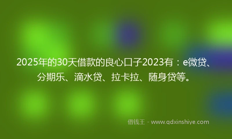 2025年的30天借款的良心口子2023有：e微贷、分期乐、滴水贷、拉卡拉、随身贷等。