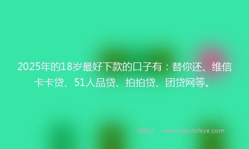 2025年的18岁最好下款的口子有：替你还、维信卡卡贷、51人品贷、拍拍贷、团贷网等。