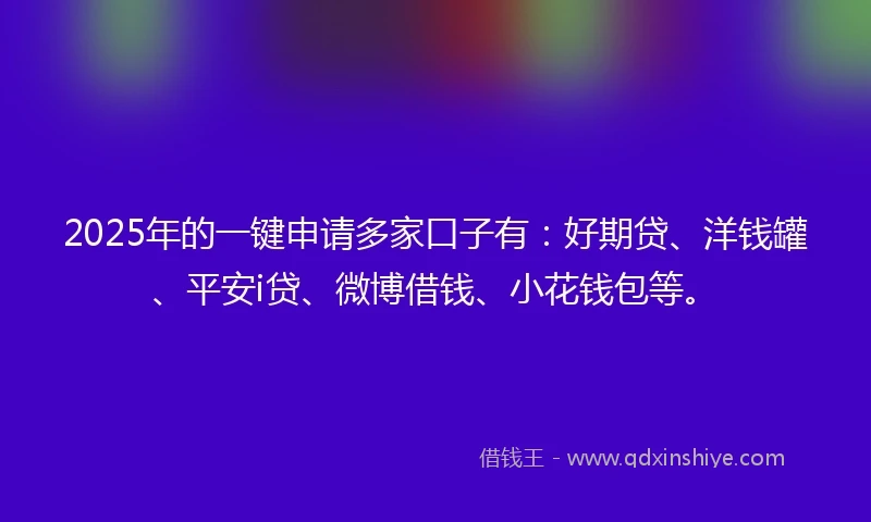 2025年的一键申请多家口子有：好期贷、洋钱罐、平安i贷、微博借钱、小花钱包等。