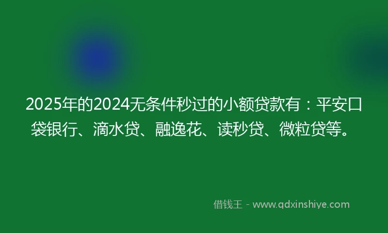 2025年的2024无条件秒过的小额贷款有：平安口袋银行、滴水贷、融逸花、读秒贷、微粒贷等。