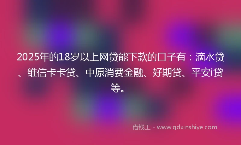 2025年的18岁以上网贷能下款的口子有：滴水贷、维信卡卡贷、中原消费金融、好期贷、平安i贷等。
