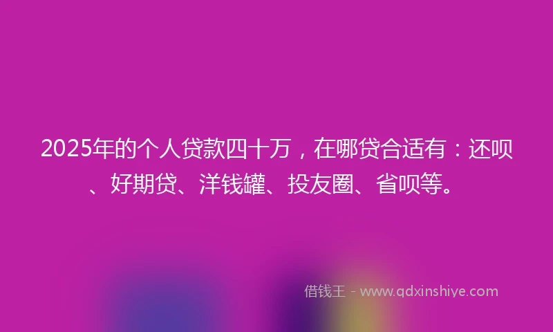 2025年的个人贷款四十万，在哪贷合适有：还呗、好期贷、洋钱罐、投友圈、省呗等。