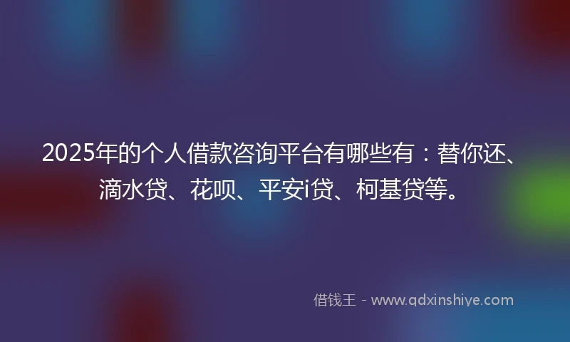 2025年的个人借款咨询平台有哪些有：替你还、滴水贷、花呗、平安i贷、柯基贷等。