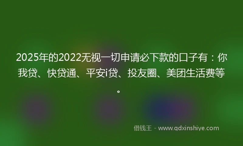 2025年的2022无视一切申请必下款的口子有：你我贷、快贷通、平安i贷、投友圈、美团生活费等。