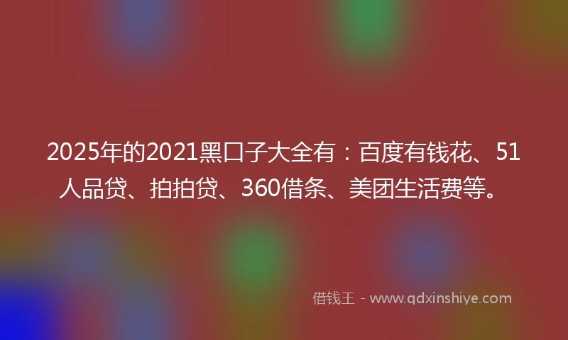 2025年的2021黑口子大全有：百度有钱花、51人品贷、拍拍贷、360借条、美团生活费等。