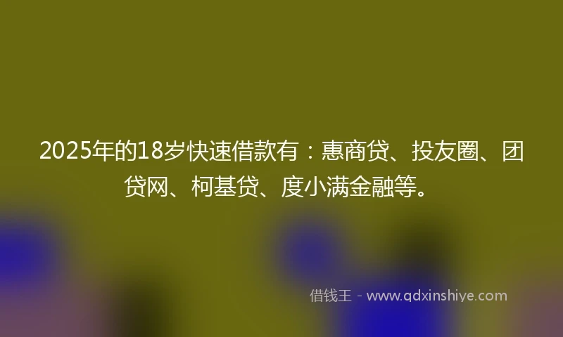 2025年的18岁快速借款有：惠商贷、投友圈、团贷网、柯基贷、度小满金融等。