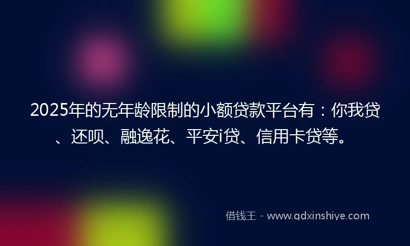 2025年的无年龄限制的小额贷款平台有：你我贷、还呗、融逸花、平安i贷、信用卡贷等。