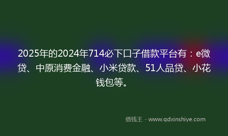 2025年的2024年714必下口子借款平台有：e微贷、中原消费金融、小米贷款、51人品贷、小花钱包等。