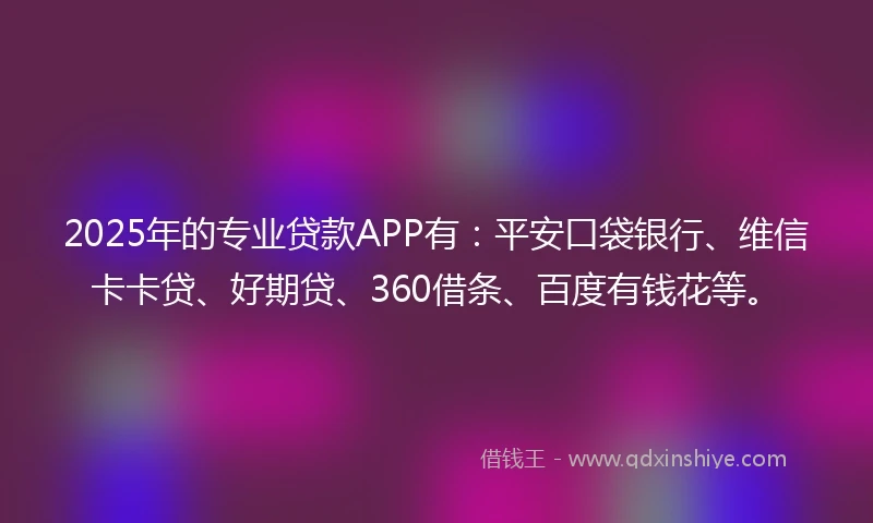 2025年的专业贷款APP有：平安口袋银行、维信卡卡贷、好期贷、360借条、百度有钱花等。