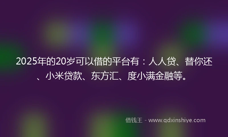 2025年的20岁可以借的平台有：人人贷、替你还、小米贷款、东方汇、度小满金融等。