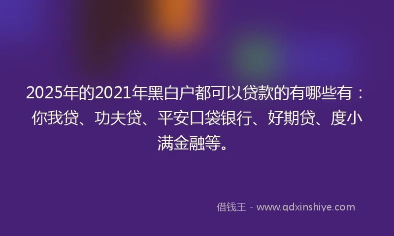 2025年的2021年黑白户都可以贷款的有哪些有：你我贷、功夫贷、平安口袋银行、好期贷、度小满金融等。