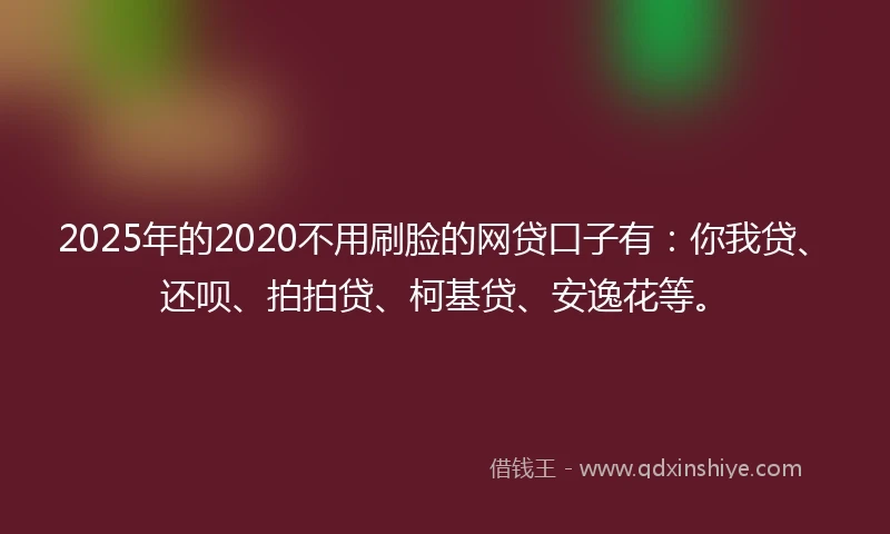 2025年的2020不用刷脸的网贷口子有：你我贷、还呗、拍拍贷、柯基贷、安逸花等。