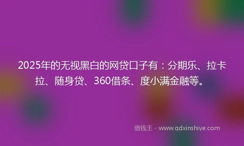 2025年的无视黑白的网贷口子有：分期乐、拉卡拉、随身贷、360借条、度小满金融等。