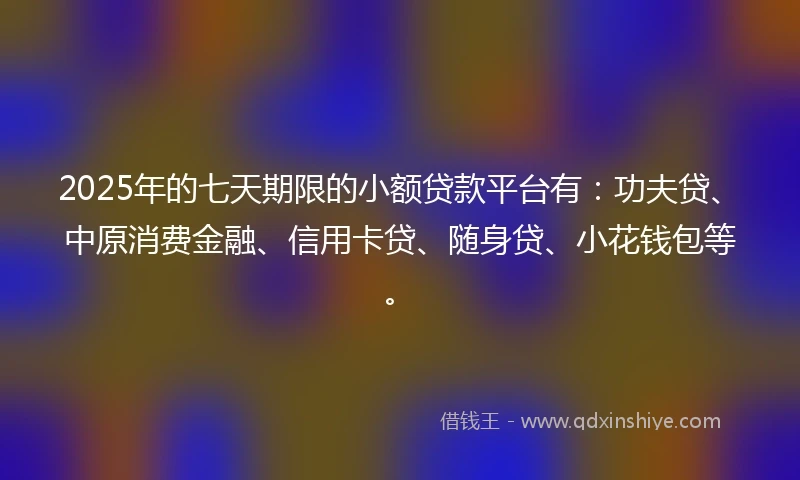 2025年的七天期限的小额贷款平台有：功夫贷、中原消费金融、信用卡贷、随身贷、小花钱包等。