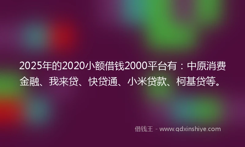 2025年的2020小额借钱2000平台有：中原消费金融、我来贷、快贷通、小米贷款、柯基贷等。