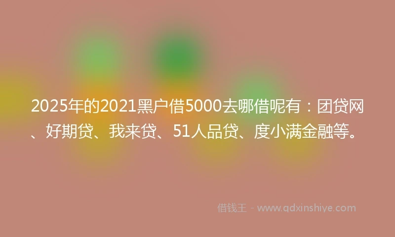 2025年的2021黑户借5000去哪借呢有：团贷网、好期贷、我来贷、51人品贷、度小满金融等。