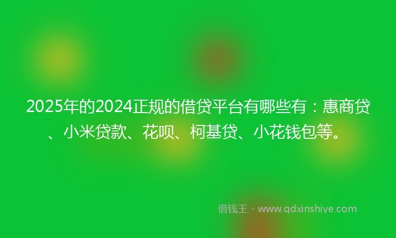 2025年的2024正规的借贷平台有哪些有：惠商贷、小米贷款、花呗、柯基贷、小花钱包等。