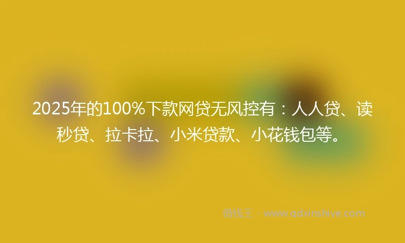 2025年的100%下款网贷无风控有：人人贷、读秒贷、拉卡拉、小米贷款、小花钱包等。