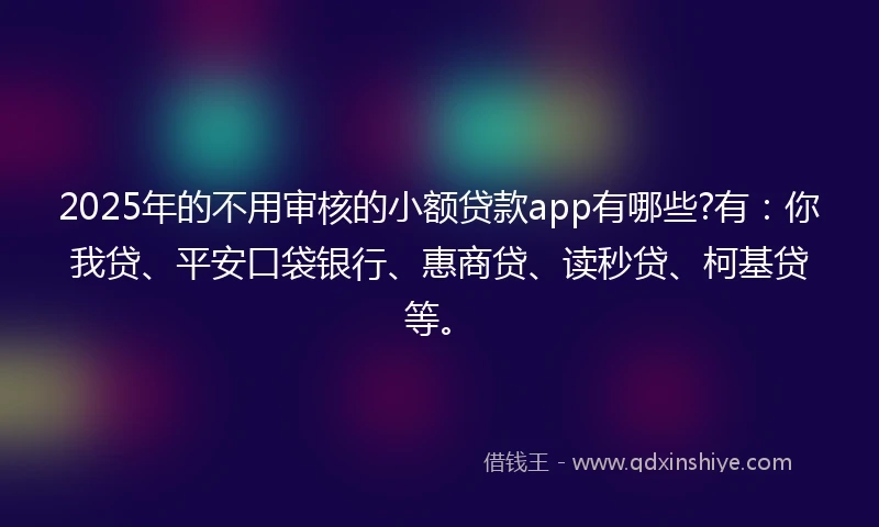 2025年的不用审核的小额贷款app有哪些?有：你我贷、平安口袋银行、惠商贷、读秒贷、柯基贷等。
