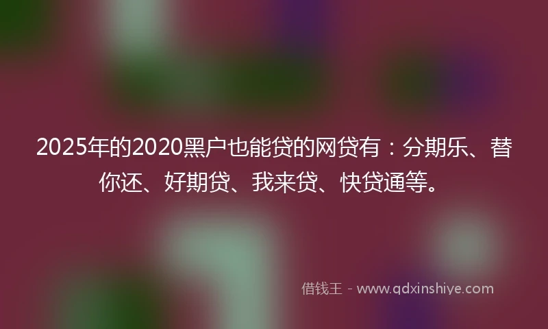 2025年的2020黑户也能贷的网贷有：分期乐、替你还、好期贷、我来贷、快贷通等。