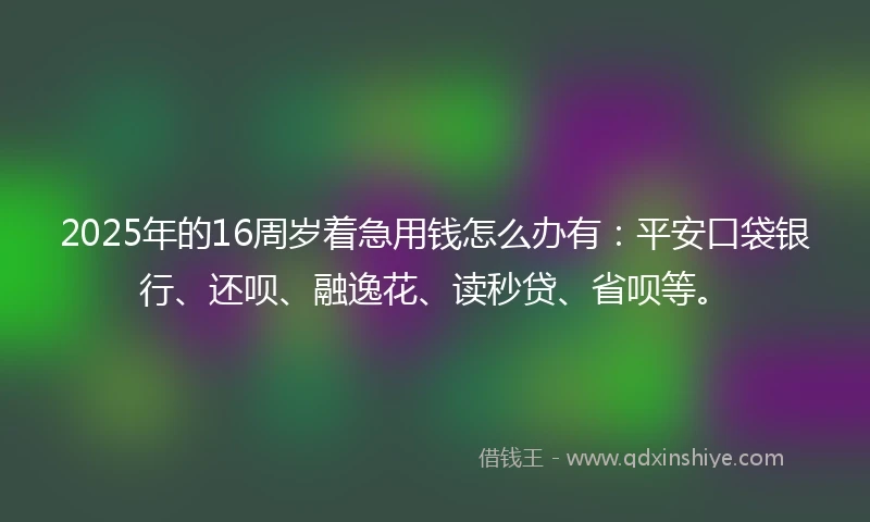 2025年的16周岁着急用钱怎么办有：平安口袋银行、还呗、融逸花、读秒贷、省呗等。