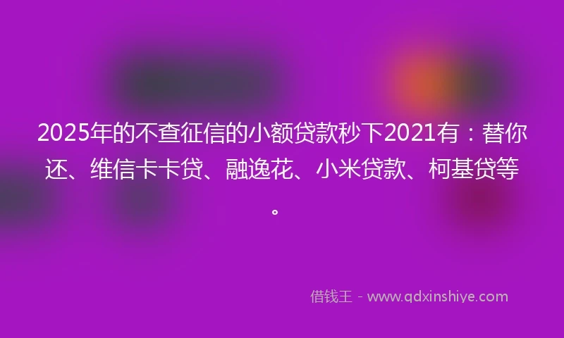 2025年的不查征信的小额贷款秒下2021有：替你还、维信卡卡贷、融逸花、小米贷款、柯基贷等。