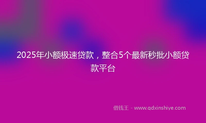 2025年小额极速贷款，整合5个最新秒批小额贷款平台