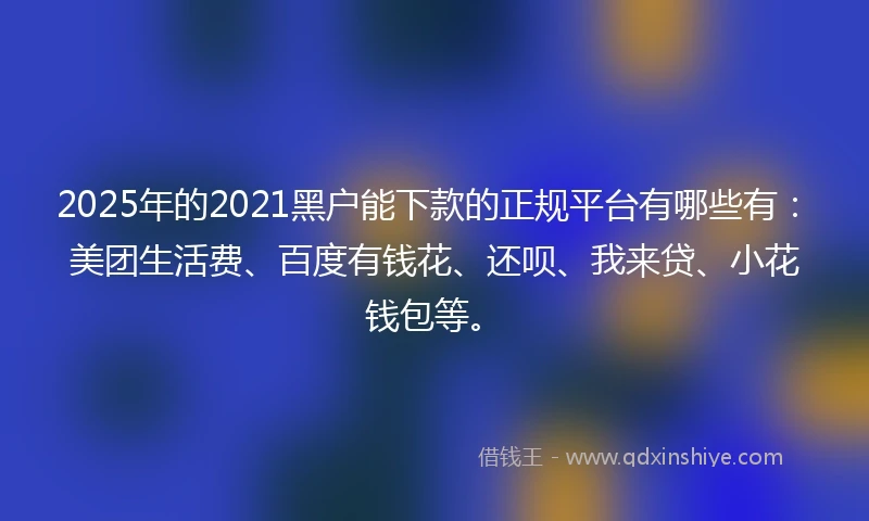 2025年的2021黑户能下款的正规平台有哪些有：美团生活费、百度有钱花、还呗、我来贷、小花钱包等。