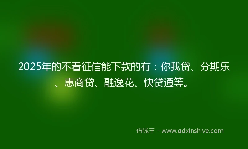 2025年的不看征信能下款的有：你我贷、分期乐、惠商贷、融逸花、快贷通等。