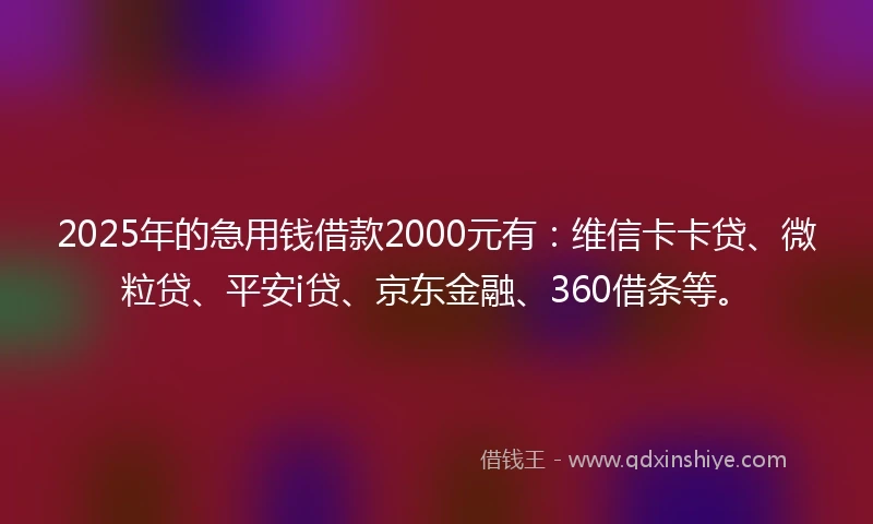 2025年的急用钱借款2000元有：维信卡卡贷、微粒贷、平安i贷、京东金融、360借条等。
