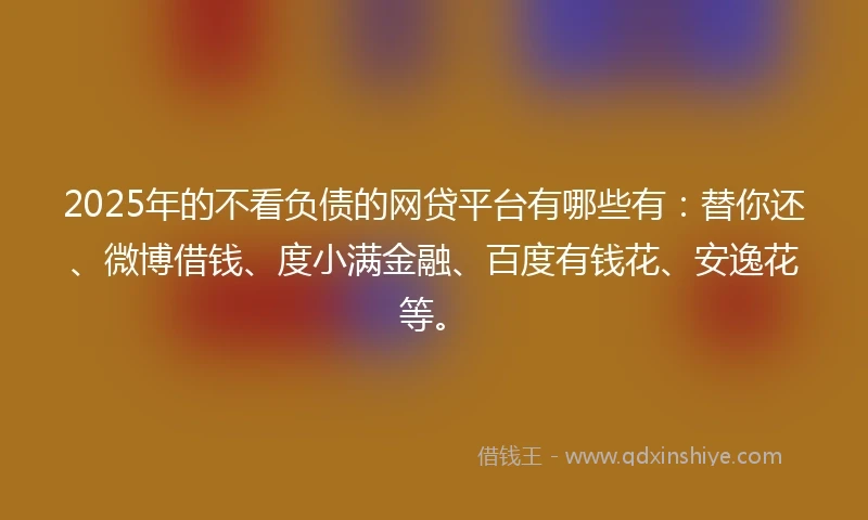2025年的不看负债的网贷平台有哪些有：替你还、微博借钱、度小满金融、百度有钱花、安逸花等。