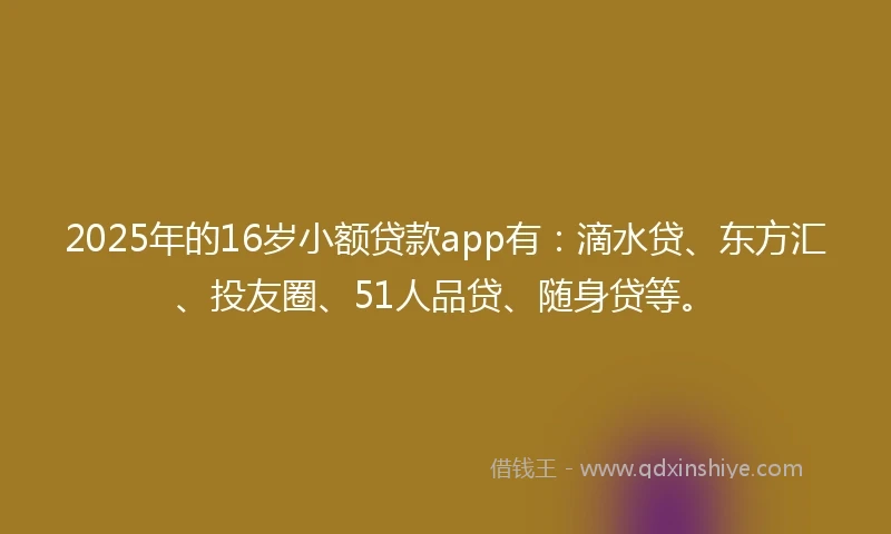 2025年的16岁小额贷款app有：滴水贷、东方汇、投友圈、51人品贷、随身贷等。