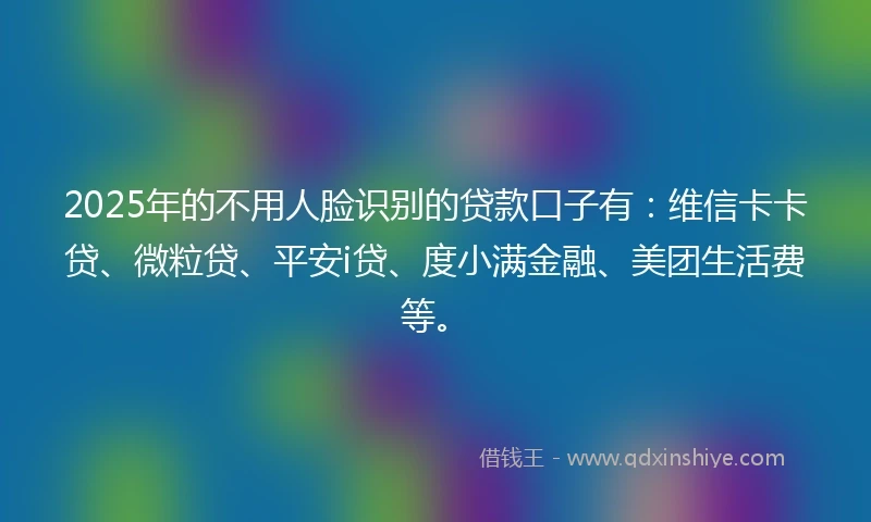 2025年的不用人脸识别的贷款口子有：维信卡卡贷、微粒贷、平安i贷、度小满金融、美团生活费等。