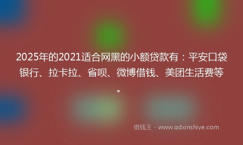 2025年的2021适合网黑的小额贷款有：平安口袋银行、拉卡拉、省呗、微博借钱、美团生活费等。