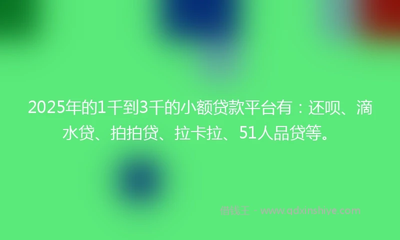 2025年的1千到3千的小额贷款平台有：还呗、滴水贷、拍拍贷、拉卡拉、51人品贷等。
