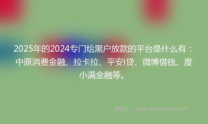 2025年的2024专门给黑户放款的平台是什么有：中原消费金融、拉卡拉、平安i贷、微博借钱、度小满金融等。