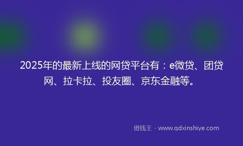 2025年的最新上线的网贷平台有：e微贷、团贷网、拉卡拉、投友圈、京东金融等。