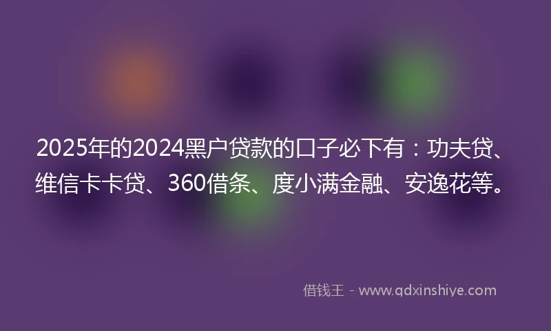 2025年的2024黑户贷款的口子必下有：功夫贷、维信卡卡贷、360借条、度小满金融、安逸花等。